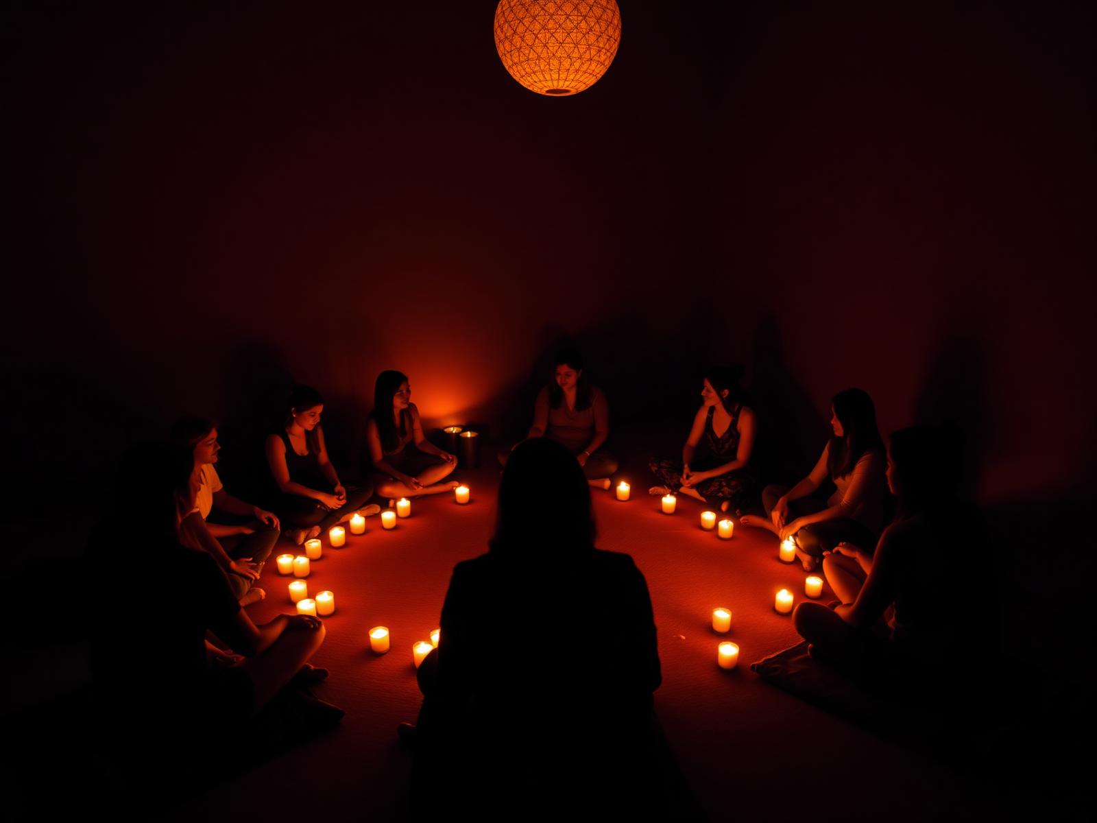 A small candlelit gathering circle