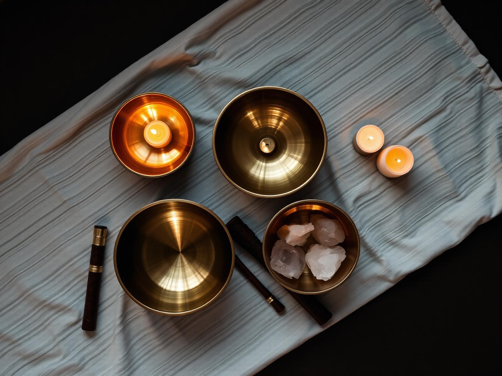 Singing bowls on a flat lay